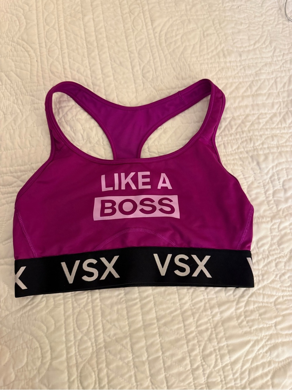 VSX Magenta Racerback Crop Sports Bra with 'LIKE A BOSS' Print